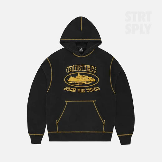 Corteiz RTW Alcatraz Contrast Hoodie – Black/Yellow