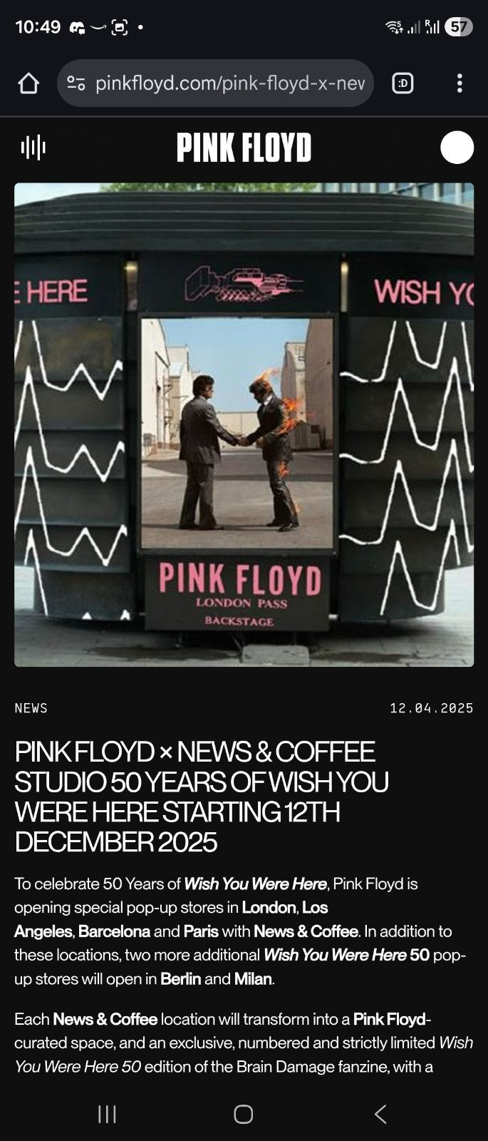 Pink Floyd – Wish You Were Here Limited Edition White Vinyl LP with Fanzine (Coffee & News Set)