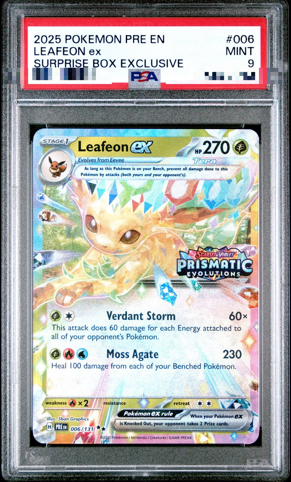 Leafeon ex 006/131 Surprise Box Exclusive – Prismatic Evolutions – PSA 9 Mint