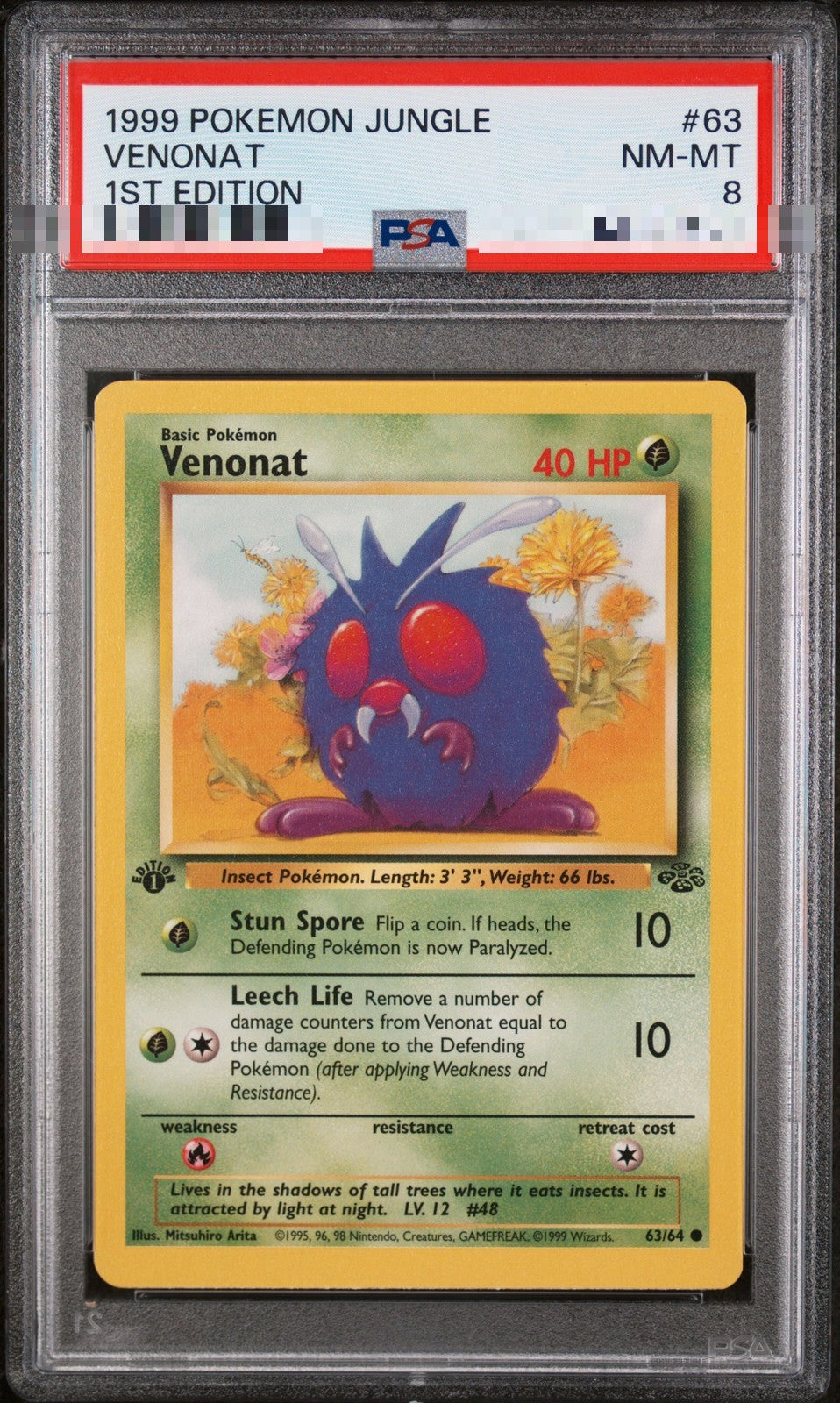 Venonat 63/64 1st Edition – Jungle – PSA 8 NM-MT