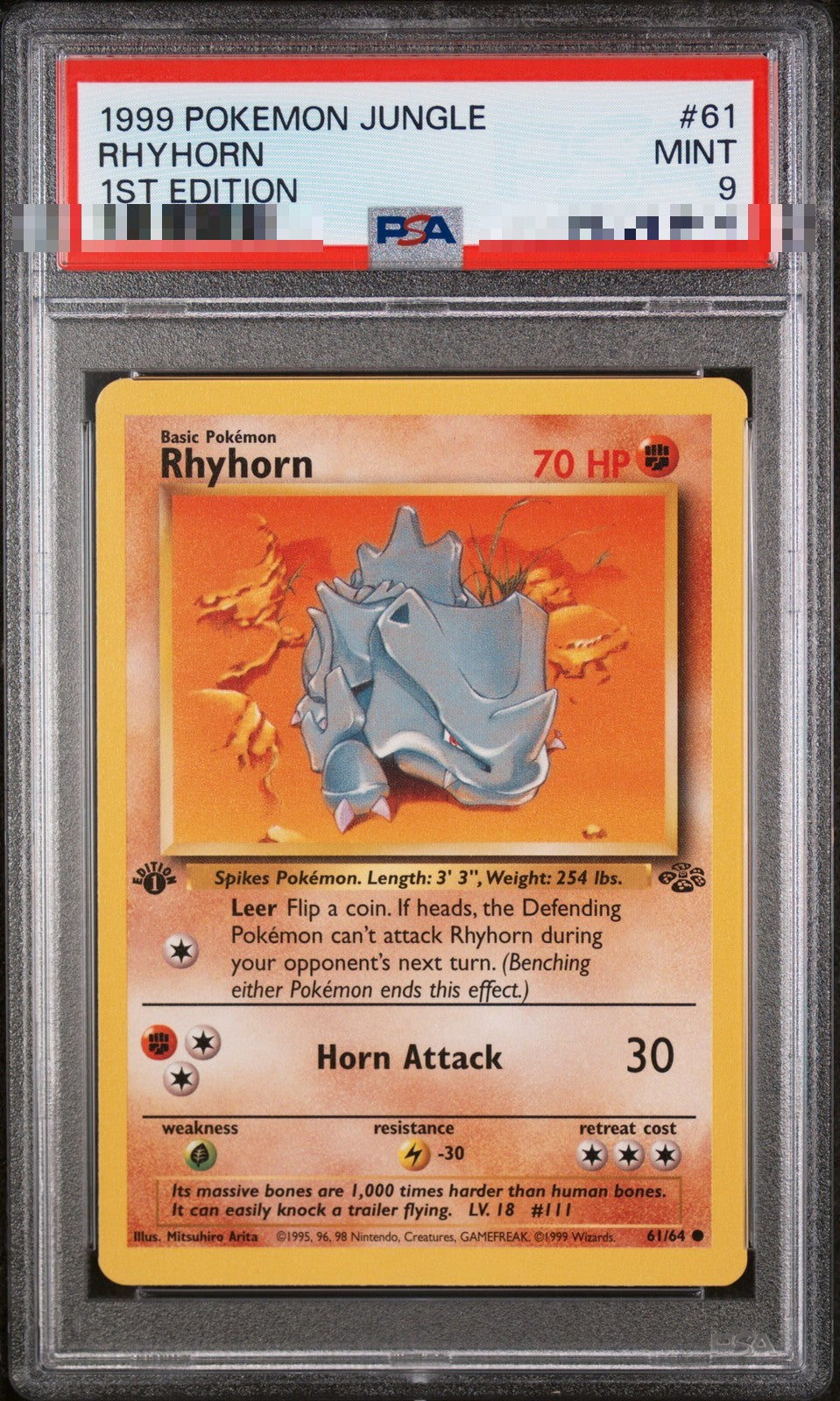 Rhyhorn 61/64 1st Edition – Jungle – PSA 9 Mint