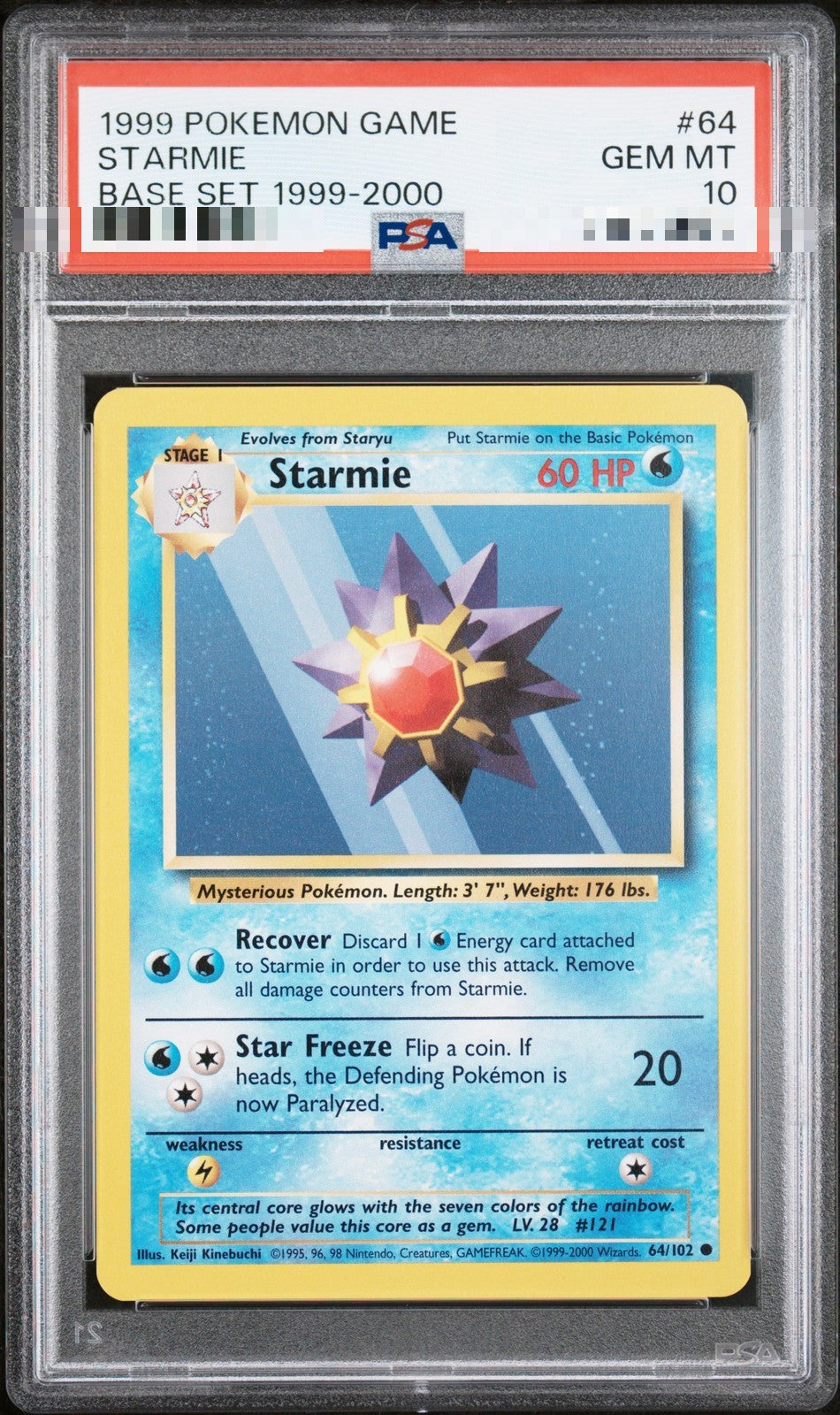 Starmie 64/102 1999-2000 Copyright – Base Set – PSA 10 Gem Mint